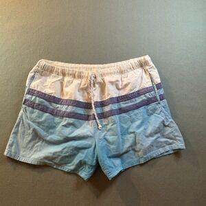 VTG Sea Island Mens XL Swim Trunks Blue White Striped Mesh Lined USA Made 80s